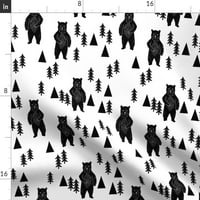 Cover Cover Saten Duvet, King Cali King - Šumski medvjed crno bijela planinarska stabla drveća šuma Bears životinjski vrtić Geometrijski ispis posteljinu od kašike