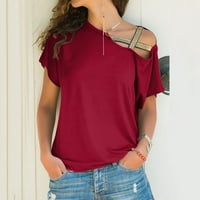 Ženski vrhovi ženske modne ljeto labavo od majica majica kratkih rukava za bluzu s kratkim rukavima vino xxxl