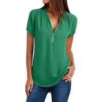 Ženske ljetne majice kratkih rukava Zip Casual Tunic V-izrez za bluze V-izrez