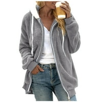 IOPQO Hoodies za žene Ženski špek za šivanje džepa s kapuljačom dugačkim umjetnim vuneni džepovi kaput odjeća s dugim rukavima izrez pulover sive 3xl