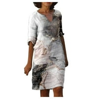 Ženske haljine ispisane V-izrez A-line srednje dužine Ležerne sa kratkim rukavima Summer Haljina svijetlosiva XL