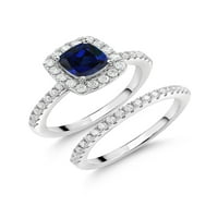 Gem Stone King Sterling srebrni plavi stvorio je safir i moissanite vjenčani prsten za venčanje za žene mladenke za žene