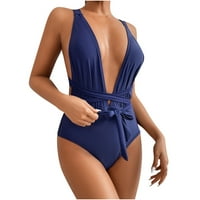 Jedan kupaći kostim za žene, seksi duboki V-izrez Halter kravata za plasku odjeću Klasični kupaći kostimi kupaći kostim u boji plavi