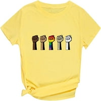 Ženski svakodnevni casual labav okrugli vrat kratki rukav crtani šator uzorak TOP-u čvrstih boja modna majica-žuto3x-velika