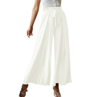 Ženska modna luka labava visoke struke naborane široke hlače za noge, pantalone bijele m