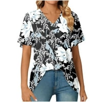 Ženske košulje Ženska moda Ispisana Ležerne prilike kratkih rukava šifonska majica V izrez Labavi majica Crni XL