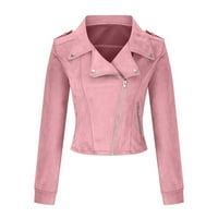 Scyoekwg ženska jakna Čvrsta boja jakne s dugim rukavima kratki patentni zatvarač gornji jaknu kaput od polje padajuća odjeća labava udobna ružičasta m
