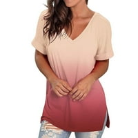 Ženski vrhovi kratki rukav čvrsta boja bluza labava motima košulje V-izrez ljeto ružičasta m