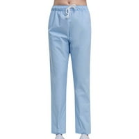 Jyeity jesen odjeća, labav potez elastični struk džepne pantalone hlače zvona za žene svijetle plave