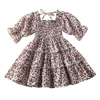 Dječja dječja dječja djevojka haljina Proljeće Ljeto Leopard Print Ruffle kratki rukav princeza haljina za djecu