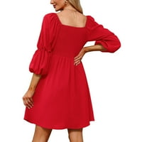 Fengqque Deal Clearence ženske haljine s dugim rukavima u obliku dugih rukava s dugim rukavima Square Crsten puff rukava s pukotinama na ramenu, mini haljina za babydoll mini haljina crvena l