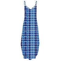 FINELYLOVE SPRING haljina za djevojčice haljina za dvornu za žene V-izrez otisnuta bez rukava maxi plava