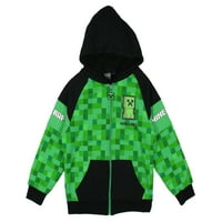 Minecraft Boys 'Creeper Pixel blokovi Sherpa Fleece obložen punom zip hoodie, 8