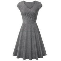 Haljina Moda New Benchmark Himeway Ženska Ležerna moda Solidna kratka rukava V-izrez Dužina koljena Drvena haljina Grey L