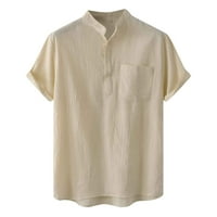 Zunfeo Funny T majice za muškarce - plaža na plaži Pulover Henley Loose modne majice sa džepovima Kratki rukav čvrsti vrhovi Beige 12
