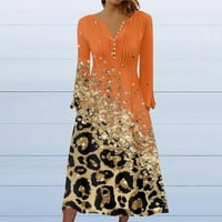 Haljine za žene Ženska casual okruglica s dugim rukavima Dugim rukavima nagnut cvjetni ispis Midi haljina