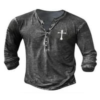 Colisha Fashion Sport T majice za muške Slim Fit Digital Print Osnovni tee Ležerne prilike za dugih rukava Tamno siva XL