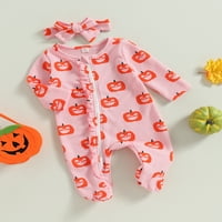 Djevojke za bebe Halloween Outfit bundeve Print dugih rukava sa zatvaračem i traka za particu za magistranu, 0 mjeseci