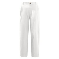 Ženske ženske ležerne tipke u boji u boji elastične struke Udobne ravno hlače Jesen u trendu udobne hlače bijele s