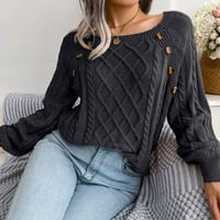 Ženski labav ležerni džemper pulover dugih rukava okrugli džemperi za okrugli vrat, jesenski vrhovi crne m