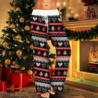 Dyfzdhu božićne hlače za žene povremene božićne tiskane široke pantalone za noge Padžama hlače elastična