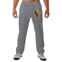 Muške pamučne posteljine hlače elastične struine nacrtaju printom ravne pantalone na nogu casual bager-salona pantalone s džepovima