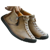 Daeful Mens casual bootie zip up gležok boot mid gornje čizme za ruke muškarci ručne šivene modne okrugle cipele za cipele žute smeđe boje 8