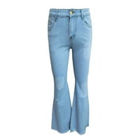 CETHRIO WOMENS Jeans Classic- Ležerne prilike čvrstog odobrenja Modne mornarice Žene duge hlače veličine 3xl