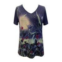Žene cvjetni pejzažni print V-izrez kratkih rukava majica kratkih majica Žene Brze suhe košulje žene