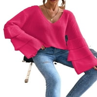 Ležerni obični V vuneri u vratu Dugi rukavi vruće ružičaste žene džempere