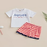 Calsunbaby Toddler Boys Ljeto Bijeli kratki rukav Pismo Ispis + Striped Shorts Outfit Sets