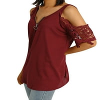 Wybzd Women plus veličine vrhova kukičana hladna ramena tunika košulje sa zatvaračem s kratkim rukavima Ljetni bluze puloveri crveni xl