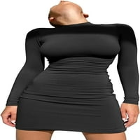 Ženska casual visoki vrat dugih rukavaca zatvarača Bodycon Mini Club haljina