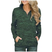 Popust ženske dugih rukava sa dugim rukavima, duks ovratnika Čvrsta polovica zip vrhovi pokloni za žene opušteno-fit pulover bluza modna odjeća casual džepna majica zelena l
