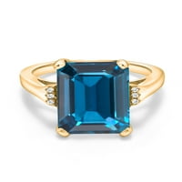 Gem Stone King 9. CT Emerald Cut London Blue Topaz 18K žuti pozlaćeni srebrni prsten