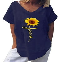 Ženski Ljetni kratki rukav V izrez Suncokret Print TOP bluza Majica
