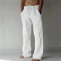Hlače za muškarče čišćenje muški pamuk i posteljina elastična struka zdrobljene prozračne ugodne pantalone