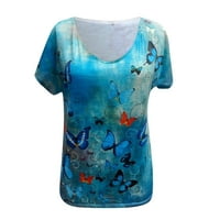 Puntoco Womens Cleance Plus veličine vrhova kratkih rukava tiskani V-izrez The Tee majica bluza plava