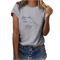 Fnochy Womens Bluzes Dressing Ležerne prilike Ljeto Veliki klirens Modni tisak O-izrez Labavi majica