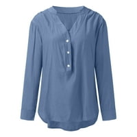 Ženski ljetni vrhovi obične boje lapela u boji dolje majica s dugim rukavima Bluze Ležerne prilike sa slobodnim fithom