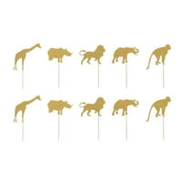 Zlatni sjajni životinje ukras za torte Lion Monkey Rhinoceros Elephant Giraffe Oblik Cupcake Toppers