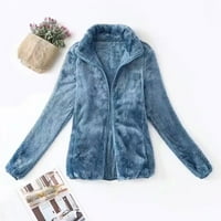 SNGXGN ženske ležerne tunike Zip up dukseve jakne džemper sa džepovima zimski kaputi za žene, plave, veličine xl