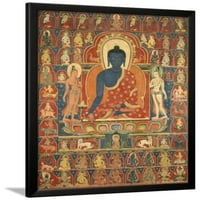 Oslikani banner Thangka sa medicinom Buda Bhaishajyaguru, 14. vek, religija Svetska kultura UKLJUČEN