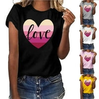 Yyeselk košulja za Valentinovo za žensku majicu Love Heart tiskane košulje kratkih rukava Grafičke tinejdžerske