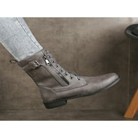 Prednjeg swalk Womber With Boot čipke up casual cipele Srednja teletska čizme na otvorenom modne čizme dame niske pete siva 6.5
