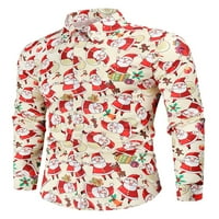 Glonme Snewflake tiskani Xmas bluza za muškarce Soft Festival vrhovi Slim Fit s dugim rukavima božićne majice Beige Red l