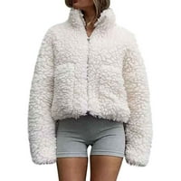 Zimske kratke kapute za žene zgušnjavaju kose zimski hladnjak plišani zip up revel overywer plus veličine šerpa jakna s džepovima