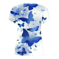 Ženski bluze Ženski povremeni kreativni tisak V-izrez latinu labavu udobnu majicu kratkih rukava plava m