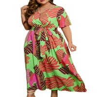 Colisha Ladies Sundress cvjetni print plus veličina duga haljina V izrez Ljeto Maxi haljine elegantna plaža kratki rukav zeleni 5xl
