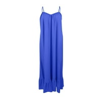 Žene Maxi haljina Summer-the-rame bez rukava sa džepovima Ležerna dužina gležnja žene haljine plavi